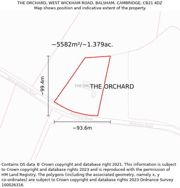 THE ORCHARD, WEST WICKHAM ROAD, BALSHAM, CAMBRIDGE, CB21 4DZ: Plot and title map