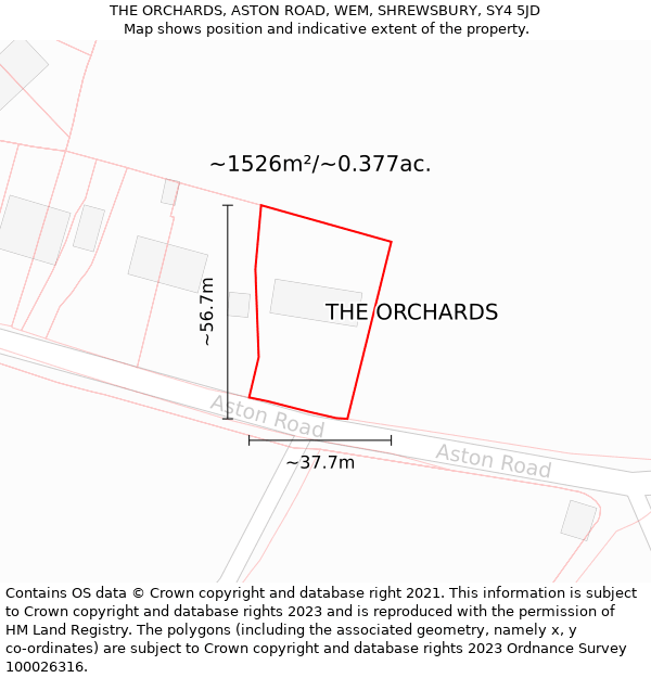 THE ORCHARDS, ASTON ROAD, WEM, SHREWSBURY, SY4 5JD: Plot and title map