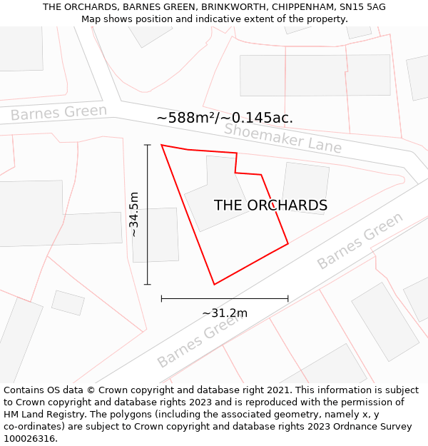 THE ORCHARDS, BARNES GREEN, BRINKWORTH, CHIPPENHAM, SN15 5AG: Plot and title map