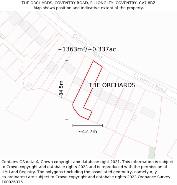 THE ORCHARDS, COVENTRY ROAD, FILLONGLEY, COVENTRY, CV7 8BZ: Plot and title map