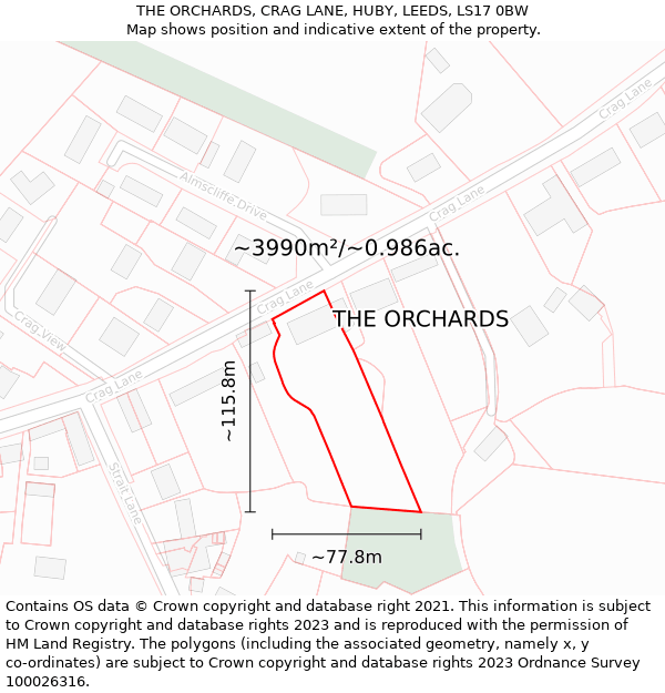 THE ORCHARDS, CRAG LANE, HUBY, LEEDS, LS17 0BW: Plot and title map