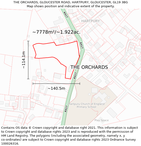 THE ORCHARDS, GLOUCESTER ROAD, HARTPURY, GLOUCESTER, GL19 3BG: Plot and title map