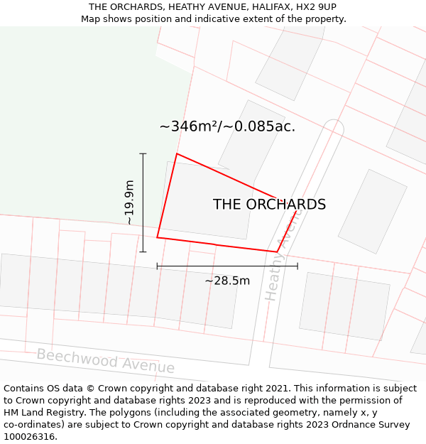 THE ORCHARDS, HEATHY AVENUE, HALIFAX, HX2 9UP: Plot and title map