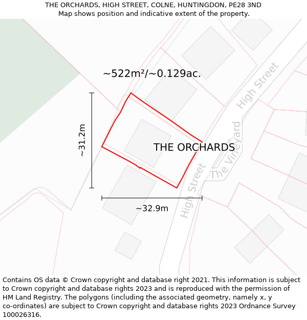 THE ORCHARDS, HIGH STREET, COLNE, HUNTINGDON, PE28 3ND: Plot and title map