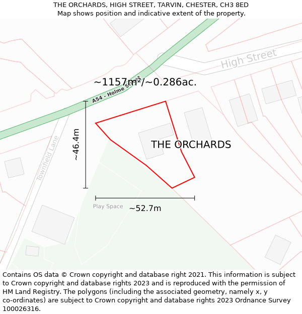 THE ORCHARDS, HIGH STREET, TARVIN, CHESTER, CH3 8ED: Plot and title map