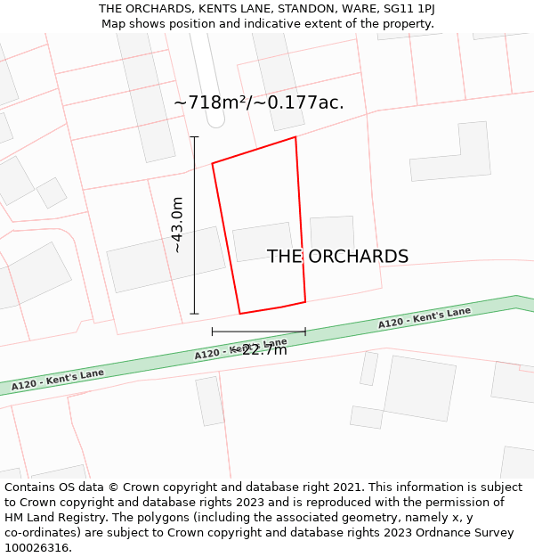 THE ORCHARDS, KENTS LANE, STANDON, WARE, SG11 1PJ: Plot and title map