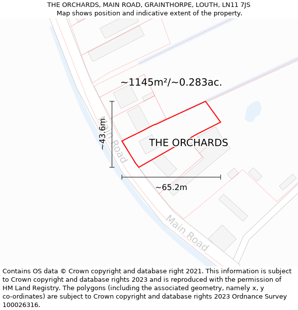 THE ORCHARDS, MAIN ROAD, GRAINTHORPE, LOUTH, LN11 7JS: Plot and title map