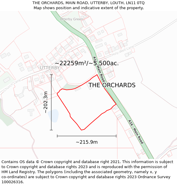 THE ORCHARDS, MAIN ROAD, UTTERBY, LOUTH, LN11 0TQ: Plot and title map