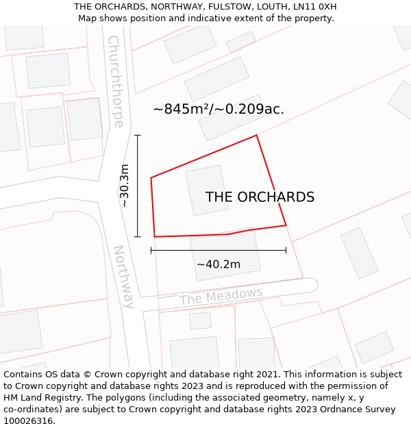 THE ORCHARDS, NORTHWAY, FULSTOW, LOUTH, LN11 0XH: Plot and title map