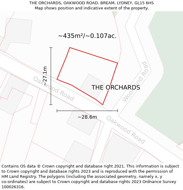 THE ORCHARDS, OAKWOOD ROAD, BREAM, LYDNEY, GL15 6HS: Plot and title map