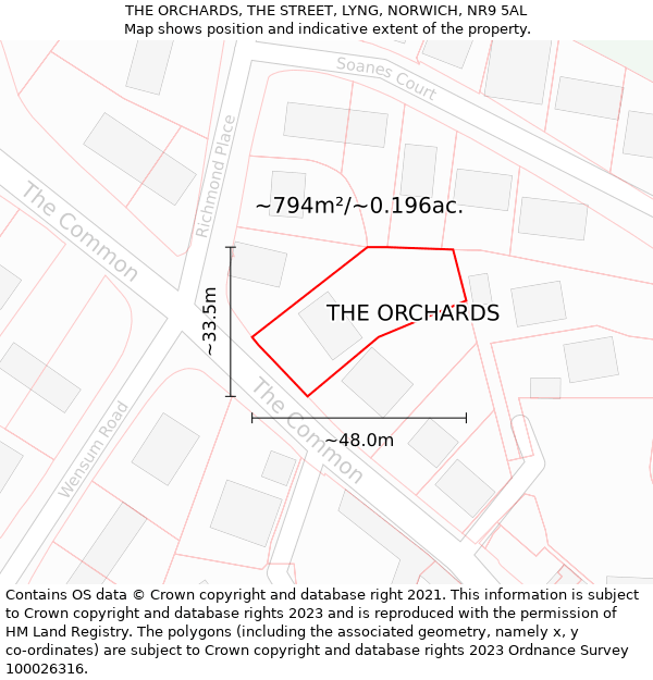 THE ORCHARDS, THE STREET, LYNG, NORWICH, NR9 5AL: Plot and title map