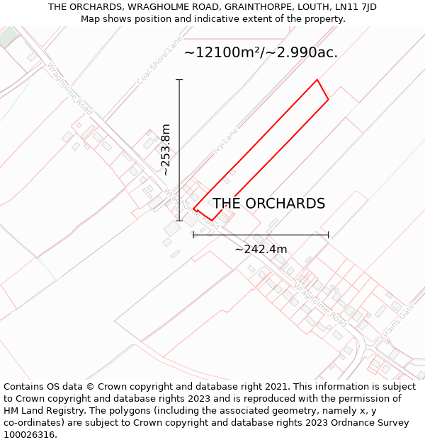 THE ORCHARDS, WRAGHOLME ROAD, GRAINTHORPE, LOUTH, LN11 7JD: Plot and title map