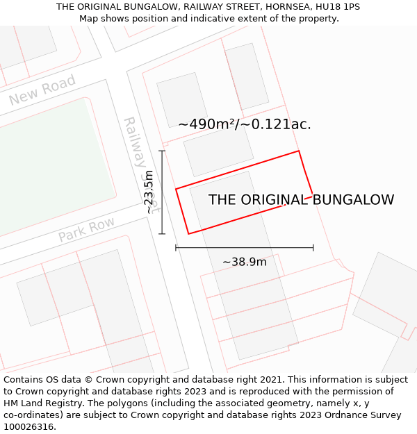 THE ORIGINAL BUNGALOW, RAILWAY STREET, HORNSEA, HU18 1PS: Plot and title map
