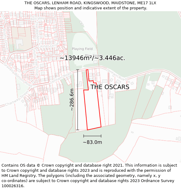 THE OSCARS, LENHAM ROAD, KINGSWOOD, MAIDSTONE, ME17 1LX: Plot and title map