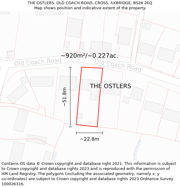 THE OSTLERS, OLD COACH ROAD, CROSS, AXBRIDGE, BS26 2EQ: Plot and title map