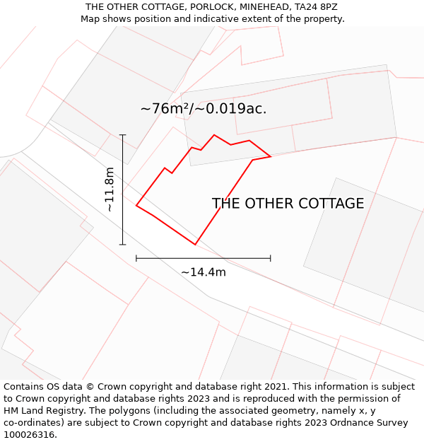 THE OTHER COTTAGE, PORLOCK, MINEHEAD, TA24 8PZ: Plot and title map