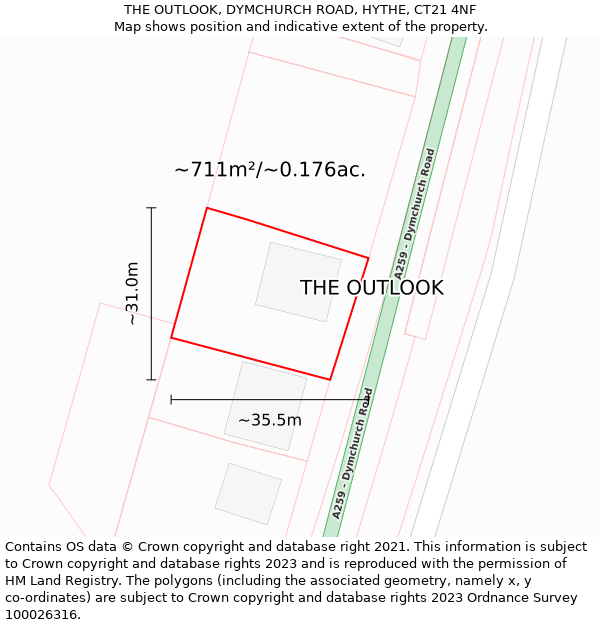 THE OUTLOOK, DYMCHURCH ROAD, HYTHE, CT21 4NF: Plot and title map