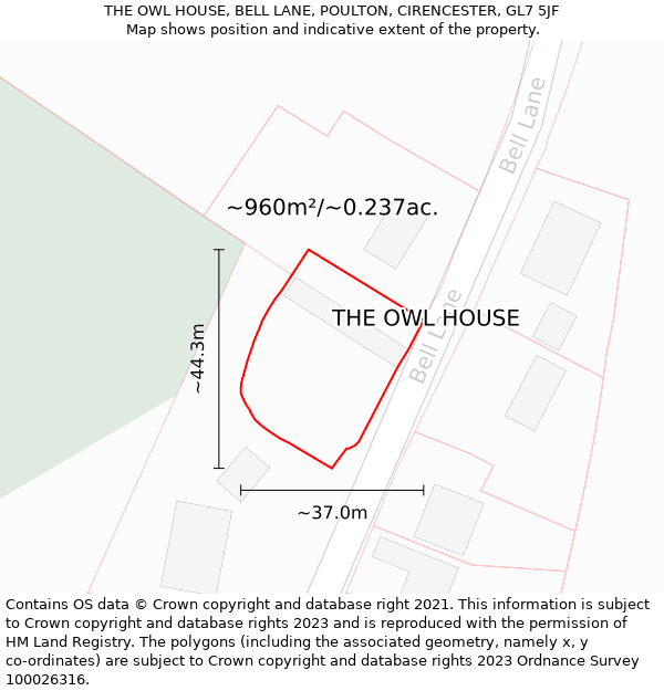 THE OWL HOUSE, BELL LANE, POULTON, CIRENCESTER, GL7 5JF: Plot and title map