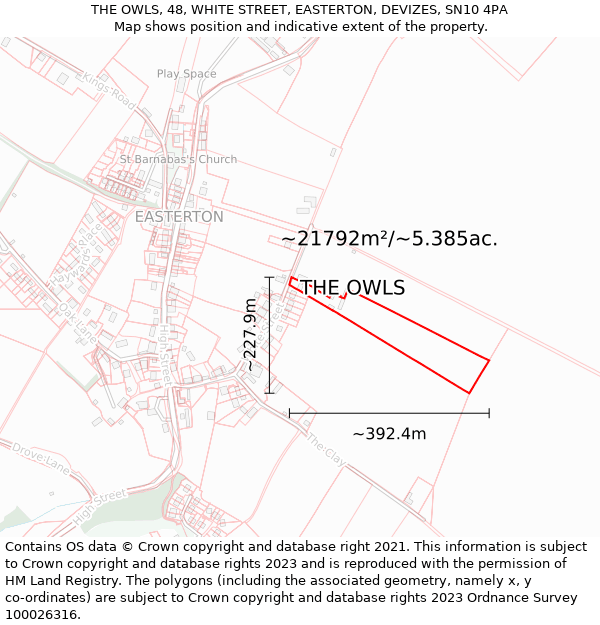 THE OWLS, 48, WHITE STREET, EASTERTON, DEVIZES, SN10 4PA: Plot and title map