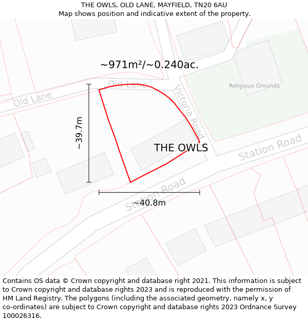 THE OWLS, OLD LANE, MAYFIELD, TN20 6AU: Plot and title map