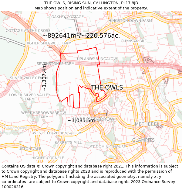 THE OWLS, RISING SUN, CALLINGTON, PL17 8JB: Plot and title map