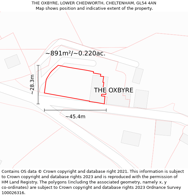 THE OXBYRE, LOWER CHEDWORTH, CHELTENHAM, GL54 4AN: Plot and title map