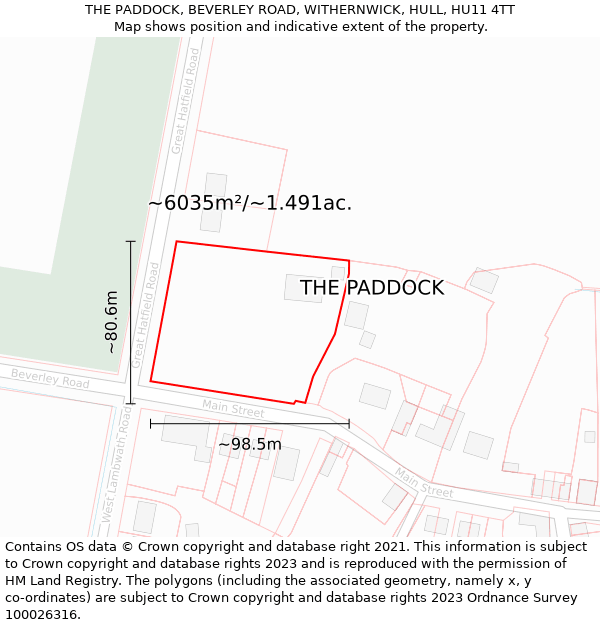 THE PADDOCK, BEVERLEY ROAD, WITHERNWICK, HULL, HU11 4TT: Plot and title map