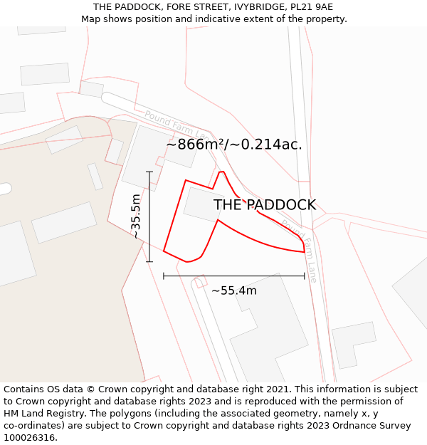 THE PADDOCK, FORE STREET, IVYBRIDGE, PL21 9AE: Plot and title map