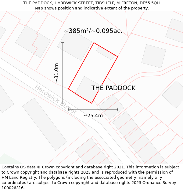 THE PADDOCK, HARDWICK STREET, TIBSHELF, ALFRETON, DE55 5QH: Plot and title map
