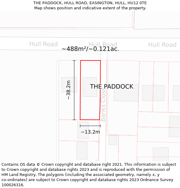 THE PADDOCK, HULL ROAD, EASINGTON, HULL, HU12 0TE: Plot and title map
