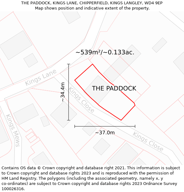 THE PADDOCK, KINGS LANE, CHIPPERFIELD, KINGS LANGLEY, WD4 9EP: Plot and title map