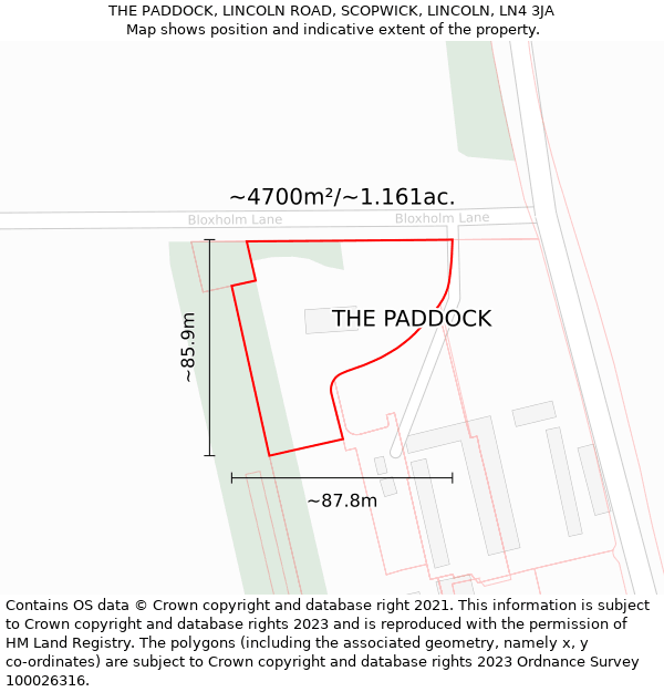 THE PADDOCK, LINCOLN ROAD, SCOPWICK, LINCOLN, LN4 3JA: Plot and title map