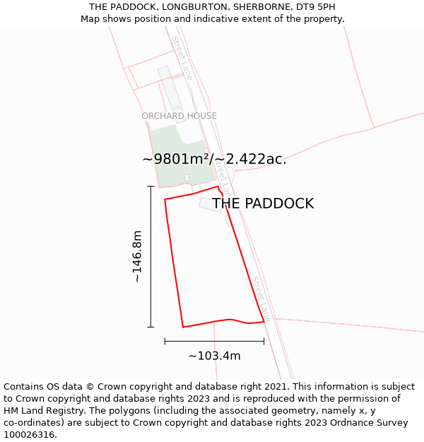 THE PADDOCK, LONGBURTON, SHERBORNE, DT9 5PH: Plot and title map