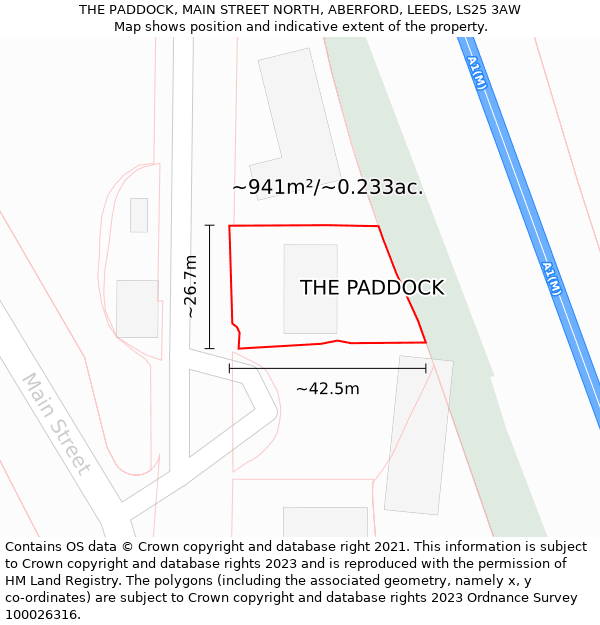 THE PADDOCK, MAIN STREET NORTH, ABERFORD, LEEDS, LS25 3AW: Plot and title map