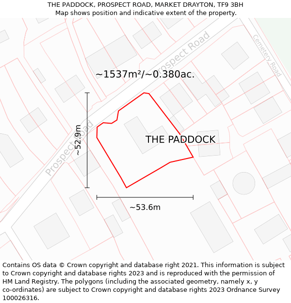 THE PADDOCK, PROSPECT ROAD, MARKET DRAYTON, TF9 3BH: Plot and title map