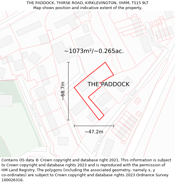 THE PADDOCK, THIRSK ROAD, KIRKLEVINGTON, YARM, TS15 9LT: Plot and title map