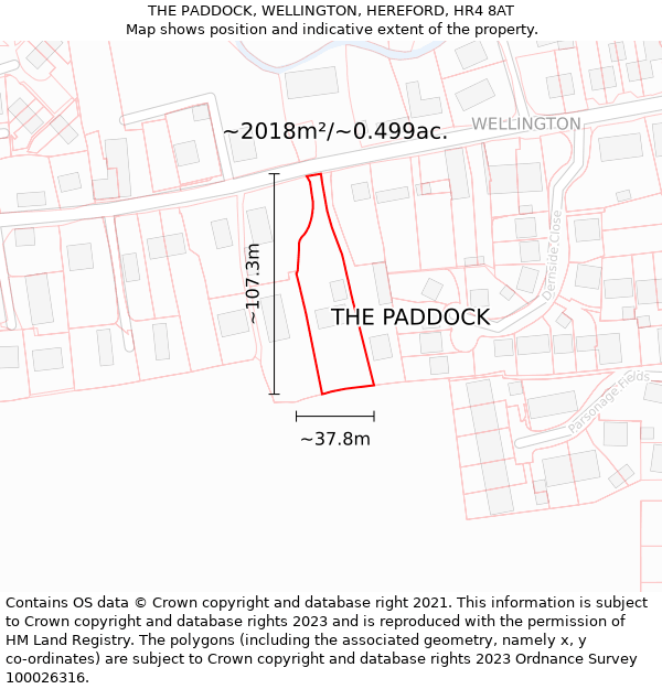 THE PADDOCK, WELLINGTON, HEREFORD, HR4 8AT: Plot and title map