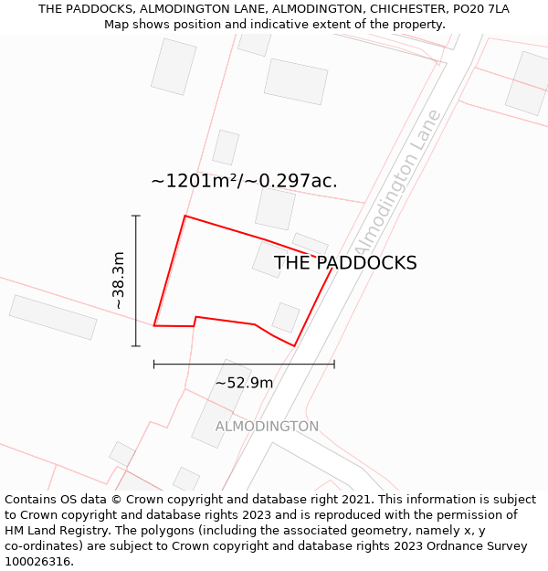 THE PADDOCKS, ALMODINGTON LANE, ALMODINGTON, CHICHESTER, PO20 7LA: Plot and title map