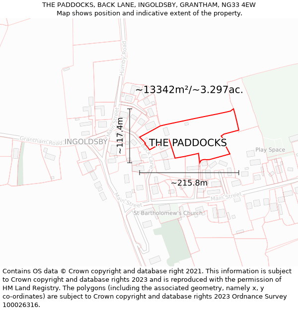 THE PADDOCKS, BACK LANE, INGOLDSBY, GRANTHAM, NG33 4EW: Plot and title map