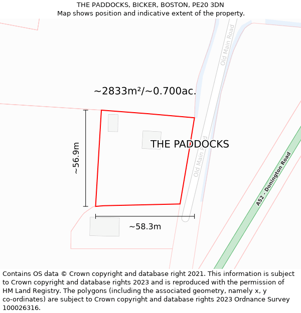 THE PADDOCKS, BICKER, BOSTON, PE20 3DN: Plot and title map