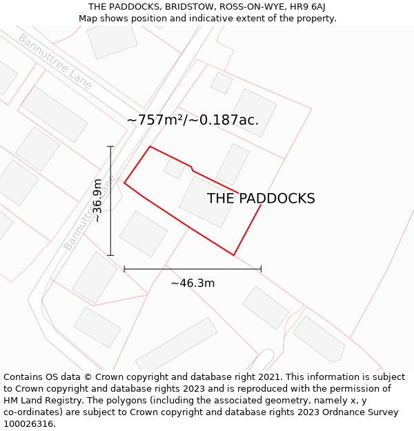 THE PADDOCKS, BRIDSTOW, ROSS-ON-WYE, HR9 6AJ: Plot and title map