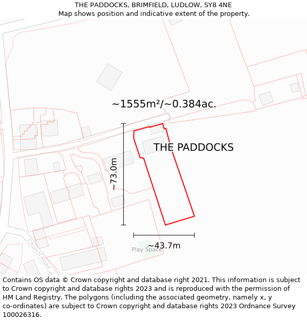 THE PADDOCKS, BRIMFIELD, LUDLOW, SY8 4NE: Plot and title map