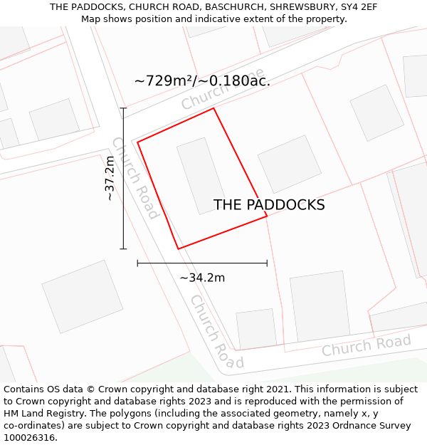 THE PADDOCKS, CHURCH ROAD, BASCHURCH, SHREWSBURY, SY4 2EF: Plot and title map