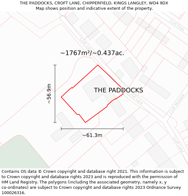 THE PADDOCKS, CROFT LANE, CHIPPERFIELD, KINGS LANGLEY, WD4 9DX: Plot and title map