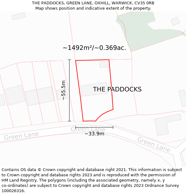 THE PADDOCKS, GREEN LANE, OXHILL, WARWICK, CV35 0RB: Plot and title map