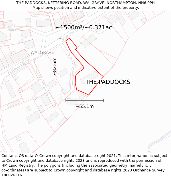 THE PADDOCKS, KETTERING ROAD, WALGRAVE, NORTHAMPTON, NN6 9PH: Plot and title map
