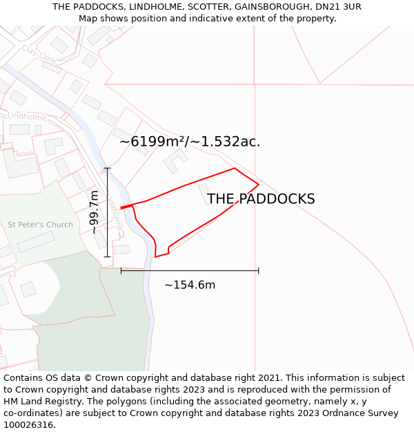 THE PADDOCKS, LINDHOLME, SCOTTER, GAINSBOROUGH, DN21 3UR: Plot and title map