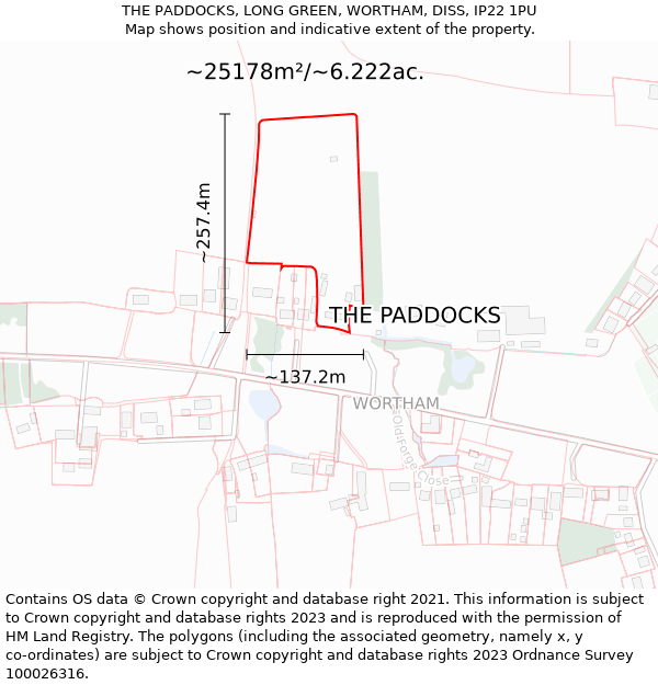 THE PADDOCKS, LONG GREEN, WORTHAM, DISS, IP22 1PU: Plot and title map