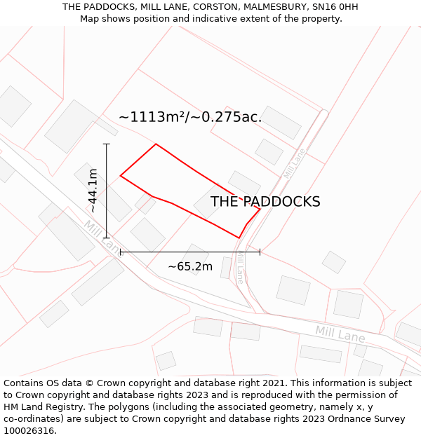 THE PADDOCKS, MILL LANE, CORSTON, MALMESBURY, SN16 0HH: Plot and title map