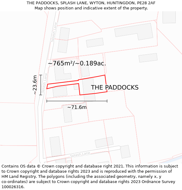 THE PADDOCKS, SPLASH LANE, WYTON, HUNTINGDON, PE28 2AF: Plot and title map